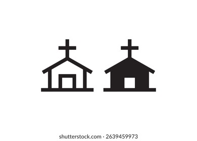 Black and white church icons with crosses in minimalist style.