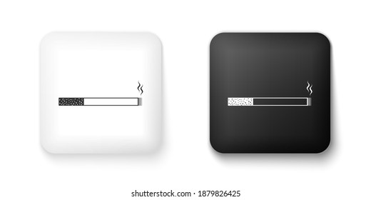 Schwarz-Weiß-Zigarette-Symbol einzeln auf weißem Hintergrund. Tabakzeichen. Rauchsymbol. Knopf Quadrat. Vektorgrafik.