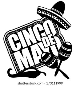 Black and White Cinco De Mayo icon/design element. EPS 10 vector, grouped for easy editing. No open shapes or paths.