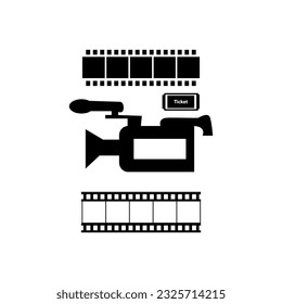 Schwarz-Weiß-Kino-Filmelement mit Clip-Art-Vektorsymbol. Film Studio Building Interior Vector Flat Illustration.
Schwarzer Rundfilm und Premium-Vektorset mit weißem Hintergrund.