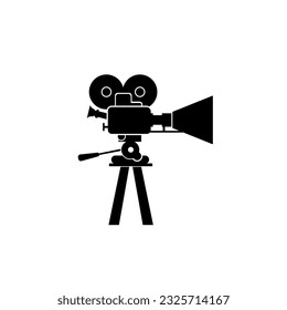 Black And White Cinema Movie Entertainment Clip Art Icon, Film Studio Building Interior Vector Flat Illustration. Studio Movie Camera Clip Art. Premium Vector Set With White Background.