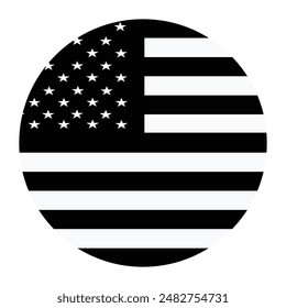 Black and white circle badge USA flag button vector illustration isolated. United States of America national symbol. Roundel USA flag banner emblem. Patriotic round sign.