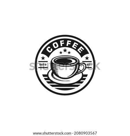 Black and White Circle Coffee Shop Stamp Emblem Badge Sticker Logo Design Inspiration Idea and Concept