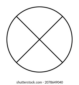 Schwarz-Weiß-Kreis mit einem Kreuz im Inneren. Lineare Vektorgrafik.