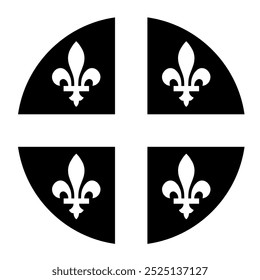 Black and white Circle flag of Quebec button vector illustration isolated on white background. Province of Canada symbol. Quebec banner emblem. Patriotic sign.