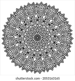 Black and white circle floral ornament from lace flower mandala. Coloring book page for adults and children. Zentangle pattern for relax and meditation