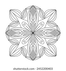 Black and white circle flower ornament mandala for kids coloring book page