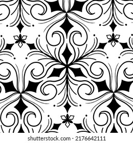 Black and white circle flower pattern in vintage mandala style for tattoos, fabrics or decorations and more. Vector illustration.
