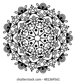black and white circle lace pattern, christmas design snowflake, ethnic background vector illustration