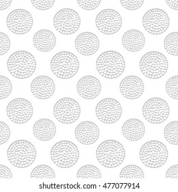 Black and white circle, pastel gray round grunge polka dot, seamless pattern, wrapping paper. Vector illustration.