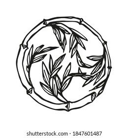 Black and white circle traditional Japanese stylized bamboo emblem vector