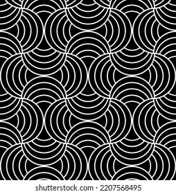 Black and white circle waves geometric pattern. 