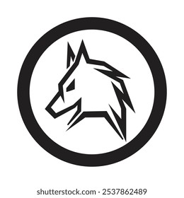 black and white circle Wolf Head Silhouette Vector For Logo Or Icon