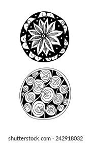 Black and white circles with ornament