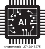 Black and white circuit board with ai label isolated on transparent background