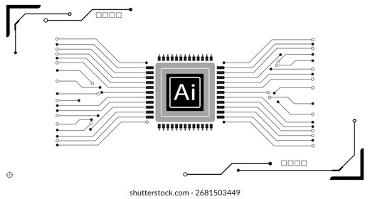 Black and White Circuit Board with "GENERATIVE AI " on white background. Vector Illustration