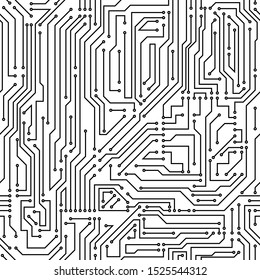 Black and white circuit board seamless pattern
