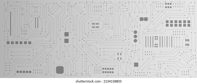 Línea electrónica o eléctrica de circuito blanco y negro con tecnología de ingeniería de placa de circuito fondo vectorial 