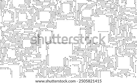Black and White Circuit Electronic Pattern Background. Electrical Line with Circuit Board Engineering Technology Concept. Vector Illustration.