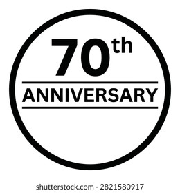 Black and white circular badge with 70th anniversary text, simple design