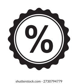 Um emblema circular preto-e-branco com um símbolo de porcentagem proeminente