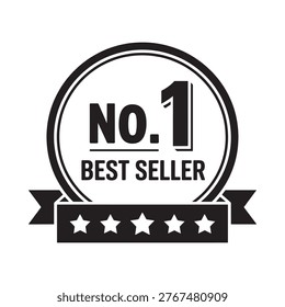 A black and white circular badge proclaiming no 1 best seller with stars