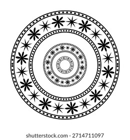 Ornamento de borde decorativo circular blanco y negro