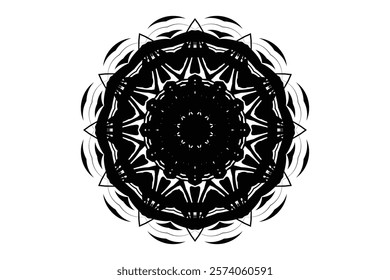 Black and White Circular Design Featuring Intricate Mandala Patterns on a Clean, Pristine White Background	
