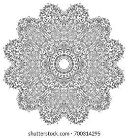 Black and white Circular Ethnic Pattern. Tribal Zentangle. Adult Coloring Book. Mandala Ornament