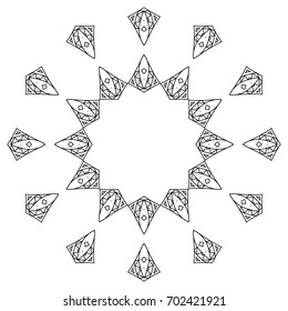 Black and white Circular Ethnic Pattern. Tribal Zentangle. Adult Coloring Book. Mandala Ornament