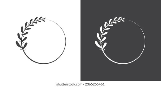 Black and white Circular foliate laurels branches, Black silhouette circular laurel foliate. Vector illustration