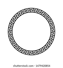 Black And White Circular Frame With Ancient Greek Ornament Pattern Vector