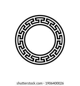 Black and white circular frame with Ancient Greek ornament pattern vector. Template for printing cards, invitations, books, for textiles, engraving, wooden furniture, forging.  Vector illustration