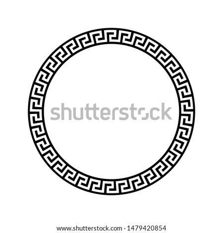 Black and white circular frame with Ancient Greek ornament pattern vector