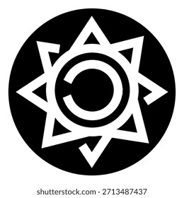 Logotipo geométrico circular en blanco y negro con una estrella de ocho puntas que rodea una letra c estilizada, emblema minimalista y moderno para marca, tecnología, identidad corporativa y uso exclusivo