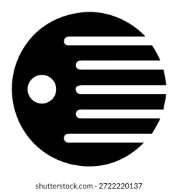 Schwarz-Weiß-Kreisgrafik mit parallelen Linien und einem kleineren inneren Kreis.