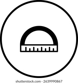 Black and white circular icon featuring a protractor for precise angle measurement