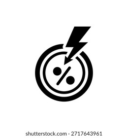 Black and white circular icon with lightning bolt symbol of energy sale