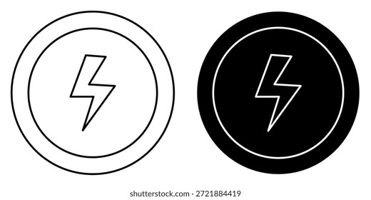 schwarz-weißes Kreissymbol mit einem Blitz im Inneren, nebeneinander dargestellt.