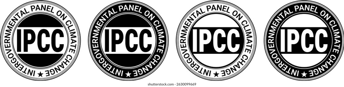 black and white circular ipcc climate panel logos used for environment, climate change and global awareness icons