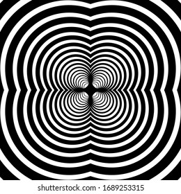 Black and white circular lines tunnel background.