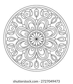 Arte circular blanco y negro de la línea del mandala con los Elementos florales del pétalo Vector