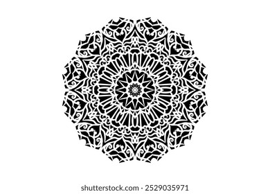 Black and white circular mandala motif with elegance and intricate artistic details