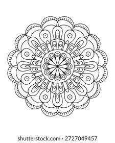 Padrão de mandala circular preto e branco com formas pétalas florais e vetores de pontos