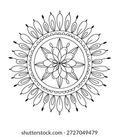 Patrón de mandala circular en blanco y negro con Elementos florales y geométricos Vector 8