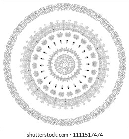 Black and white circular ornament. White background. Vector illustration.