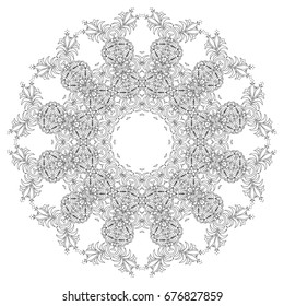 Black and White Circular Pattern. Abstract Ethnic Mandala for Textile, Sportswear, Umbrellas. Floral Ornament for Tile, Prints, Sportswear.