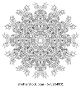 Black and White Circular Pattern. Abstract Ethnic Mandala for Textile, Sportswear, Umbrellas. Floral Ornament for Tile, Prints, Sportswear.
