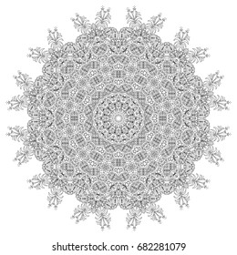Black and White Circular Pattern. Abstract Ethnic Mandala for Textile. Floral Ornament for Tile, Prints.