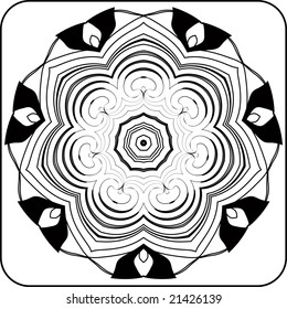 black and white circular pattern of arcs